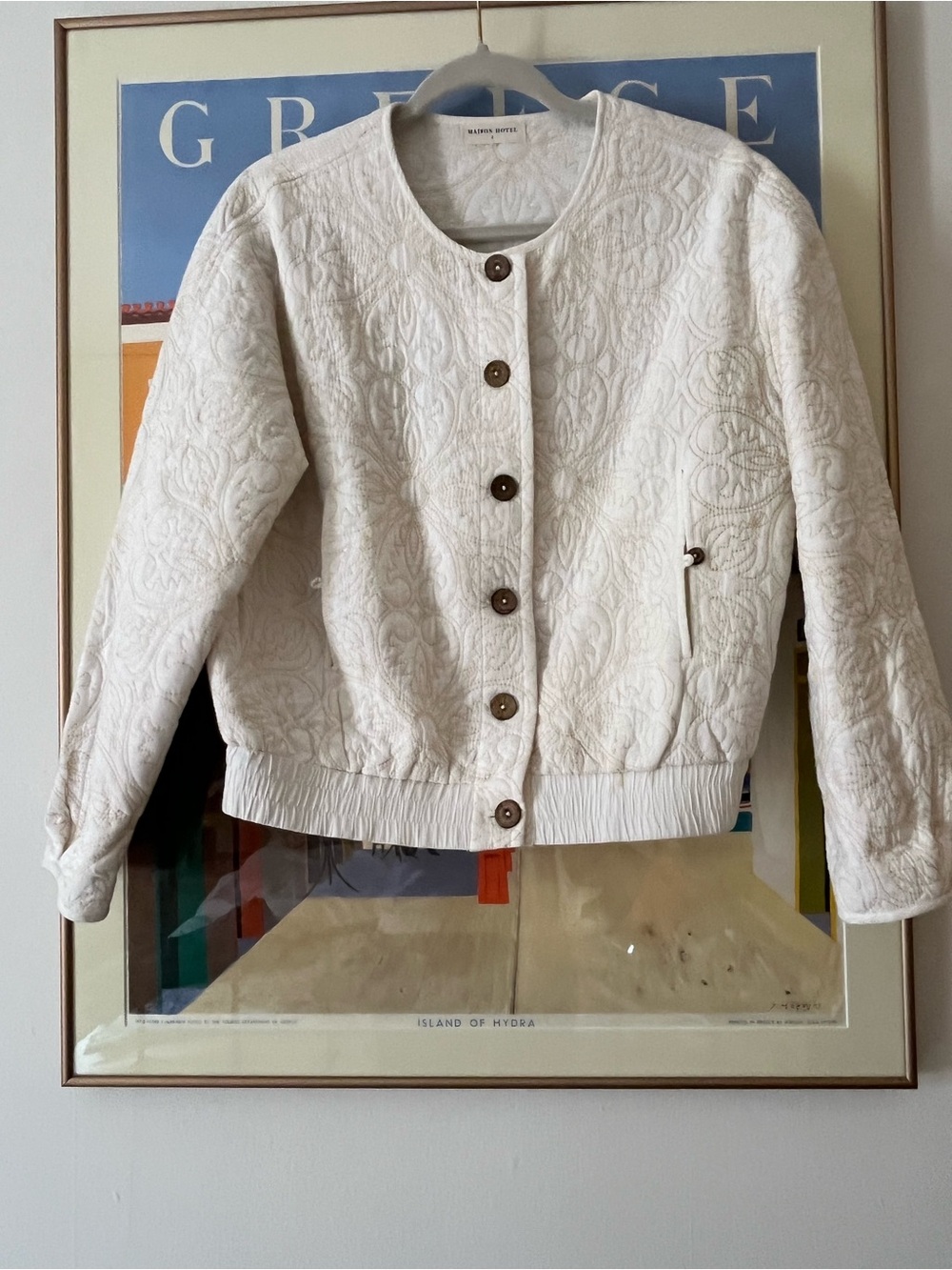 Quilted Ivory Button Bomber Jacket by Maison Hotel